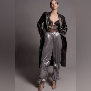 Women’s Anthropologie Liquid Shine Metallic Jogger Pants Large Silver
